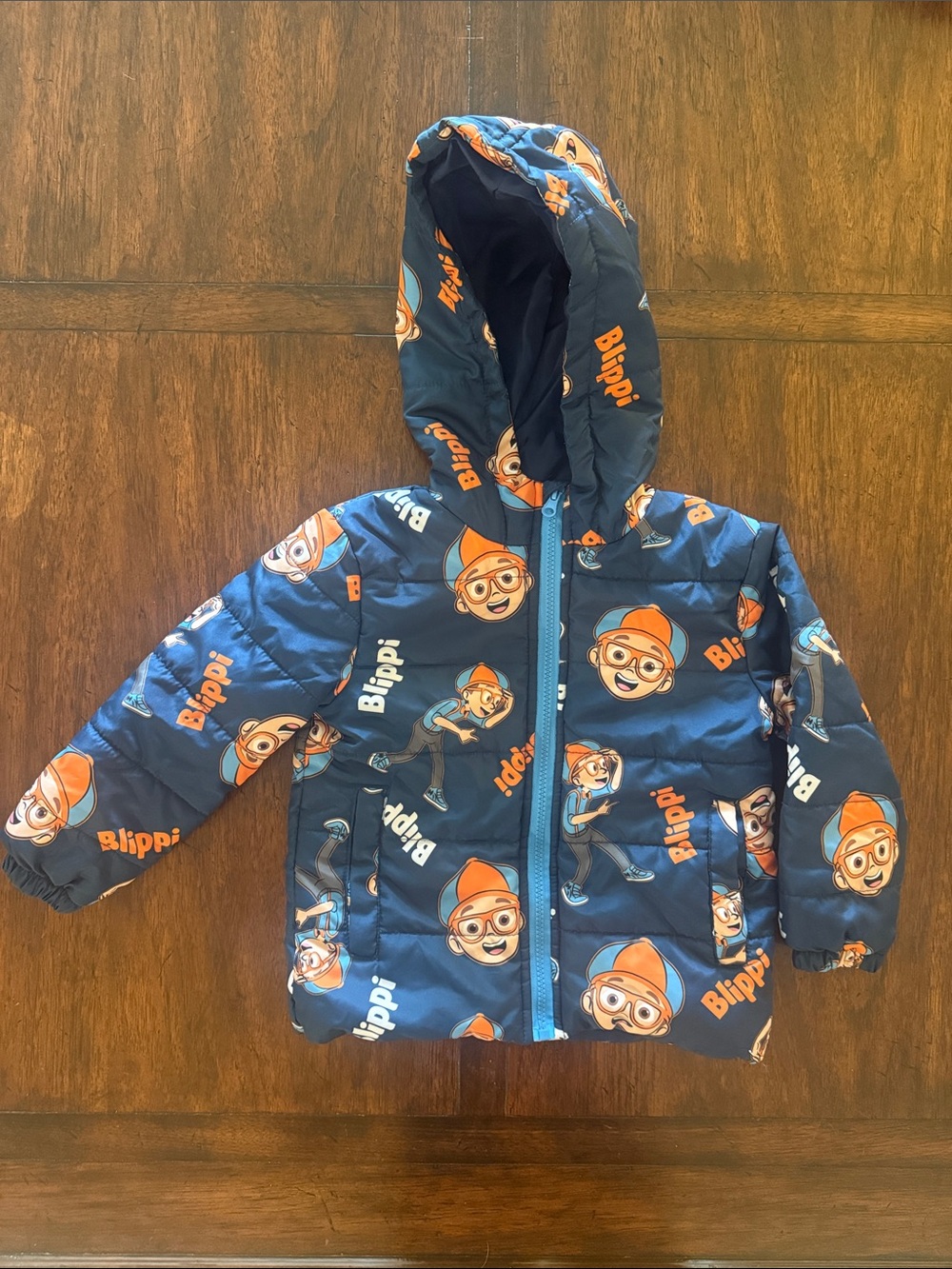 Blippi Navy & Orange Puffer Hooded Jacket, Size 4T